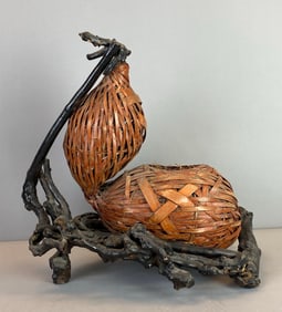 Japanese Ikebana Woven Double Gourd Basket