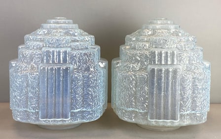 Group of 2 Large Art Deco Opalescent Glass Shade Fixtures