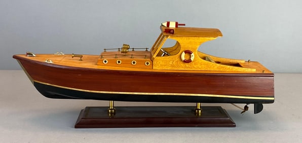 Chris-Craft Runabout Speedboat with Unique Cabin Roof Wood Model