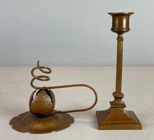 Group of 2 Brass Arts and Craft Style Candlesticks