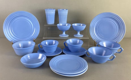 Set of MCM Hazel Atlas Moderntone Platonite Blue Dinnerware