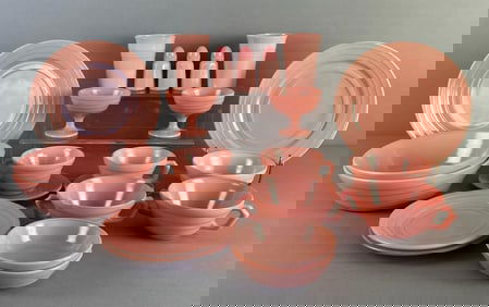 Set of MCM Hazel Atlas Moderntone Platonite Pink Dinnerware