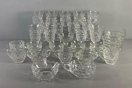 Group of Fostoria Geometric Vaseline Glassware
