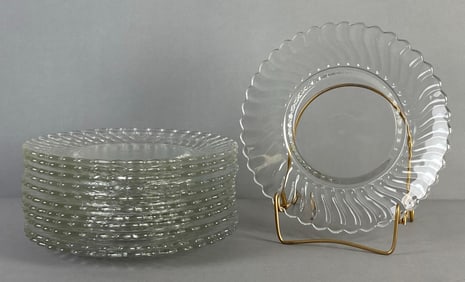 Group of 12 Fostoria Colony Vaseline Glass Dinner Plates