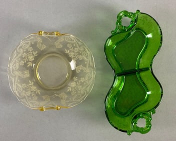 Group of 2 Floral Etched Glass Items