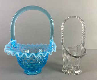 Group of 2 Vaseline Glass Baskets