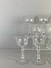 Set of 9 Cambridge Etched Elaine Crystal Champagnes