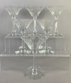Set of 6 Cambridge Etched Rose Point Crystal Tall Sherbet