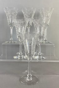 Set of 5 Antique Tiffin Etched Franciscan Touraine Rose Crystal