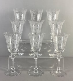 Group of Tiffin and Cambridge Etched Crystal Champagnes