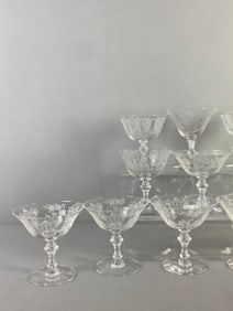 Group of Etched Floral Crystal Champagnes
