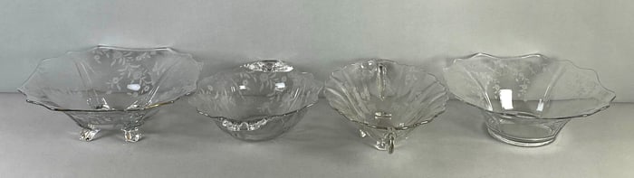 Group of 4 Cambridge Etched Elaine Crystal Bowls