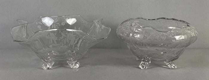 Group of 2 Cambridge Etched Elaine Crystal Footed Bowls