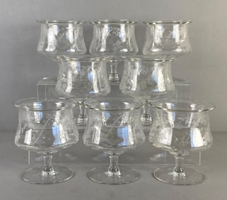 Set of 8 Cambridge Etched Elaine Crystal Shrimp Cocktails