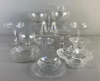 Group of Cambridge Etched Crystal Items