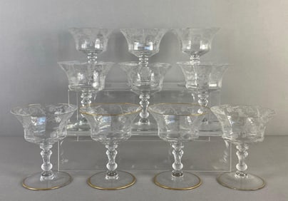 Set of 10 Cambridge Etched Elaine Crystal Champagnes