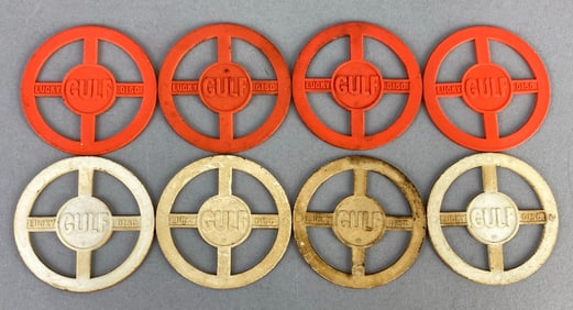 Group of 8 Gulf Oil Promotional Lucky Discs