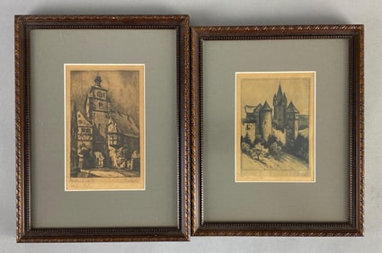 Group of 2 Artist Signed Etchings of Rothenburg ob der Tauber