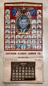 1962 Presidents of the US Advertising Southern Illinois Lumber Co Calendar