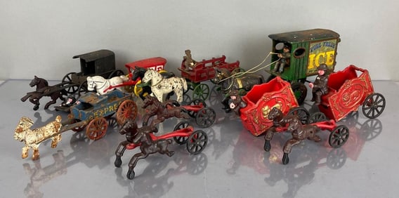 Group of Reproduction Cast Iron Horse Drawn Carriages