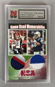 NSA Tom Brady / Peyton Manning Dual Game Used Jersey Authentic Card
