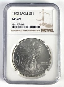 1993 US $1 Silver Eagle Coin NGC MS 69