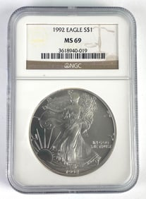 1992 US $1 Silver Eagle Coin NGC MS 69