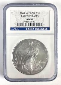 2007 W US $1 Silver Eagle Early Release Coin NGC MS 69