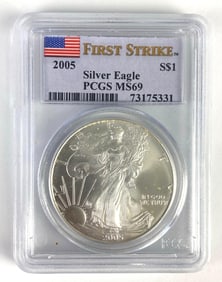 2005 First Strike US $1 Silver Eagle Coin PCGS MS 69
