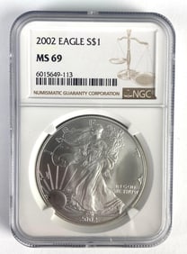 2002 US $1 Silver Eagle Coin MGC MS 69