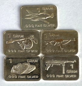 Group of 5 1 Gram .999 Fine Silver Bars