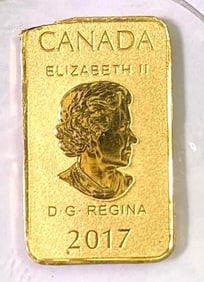 2017 Canada World Map $25 1/10th oz 999.9 Fine Gold Ingot/ Bar