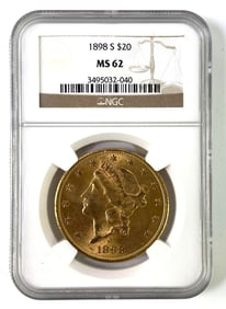 1898S NGC Graded MS 60 $20 US Gold Liberty Head Coin