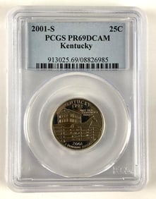 2001 S PCGS Graded PR 69 DCAM Washington Kentucky Quarter