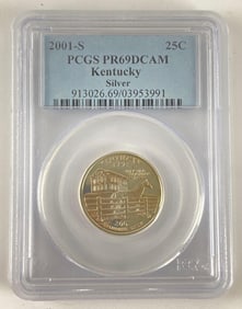 2001 S PCGS Graded PR 69 DCAM Silver Washington Kentucky Quarter