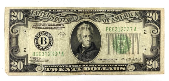 1934 A $20 Green Seal Federal Reserve Note