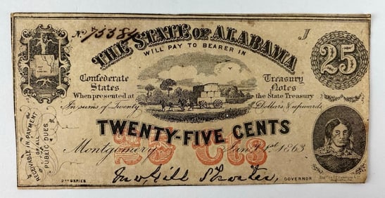 1863 The State of Alabama $0.25 Note