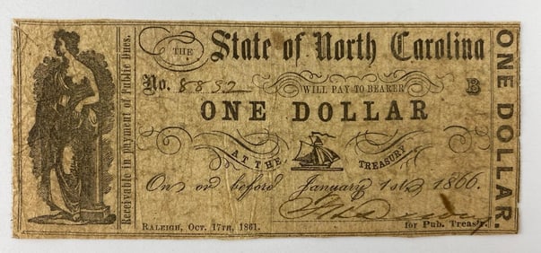 1866 The State of North Carolina $1.00 Note