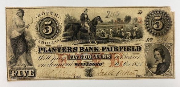 1853 South Carolina The Planters Bank $5 Note