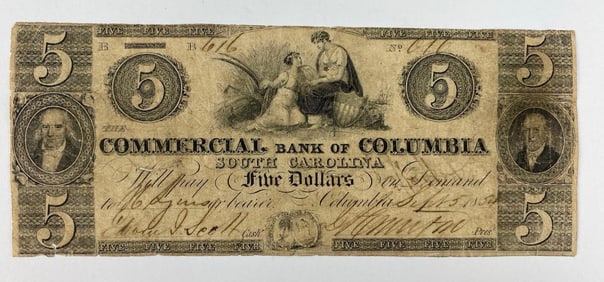 Commercial Bank of Columbia South Carolina $5 Note