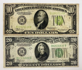 Group of 2 1934 Green Seal Federal Reserve Notes