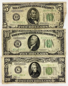Group of 3 1934 Green Seal Federal Reserve Notes