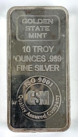 Golden State Mint 10 Troy Oz .999 Fine Silver Bar