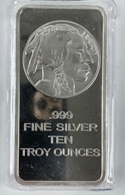 Native American Buffalo 10 oz .999 Fine Silver Ingot/ Bar