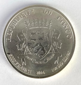2016 Congo Republic African Lion 5000 Francs .999 Fine Silver 1 Oz Coin