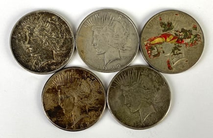 Group of 5 1922-1923 US Silver Peace Dollar Coins