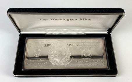 1997 US Washington Mint $100 Federal Reserve Note .999 Fine Silver 4 Oz Bar