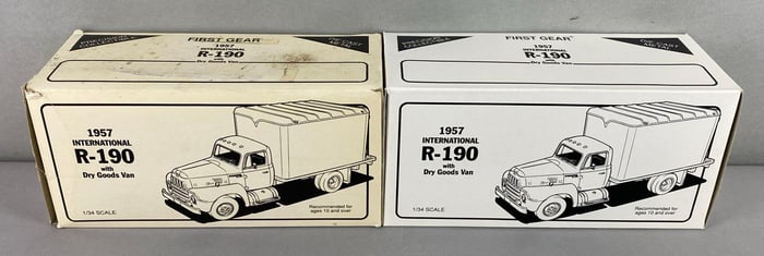 Group of 2 First Gear International Delivery Trucks in Original Boxes