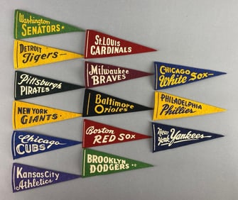 Group of 14 Vintage Mini Baseball Felt Pennants