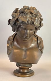 Antique Ferdinand Barbedienne Antinous as Dionysus Brass Bust